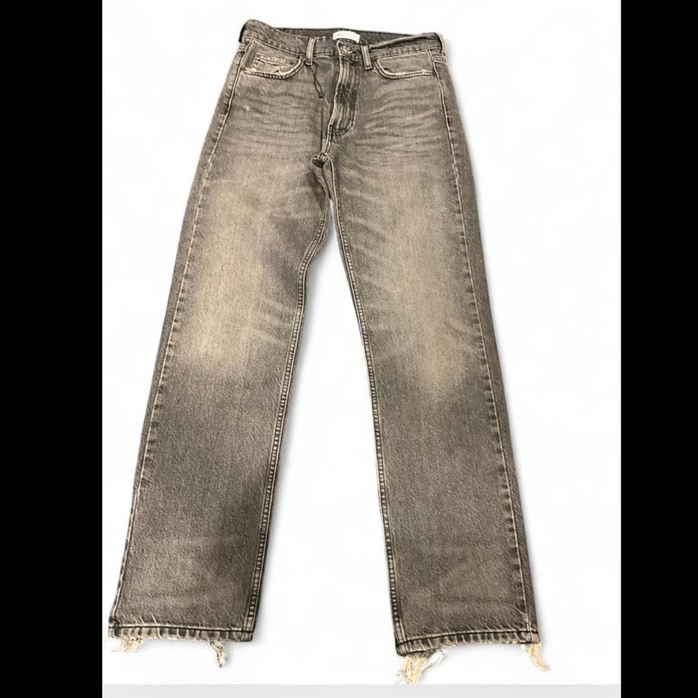 Zara straight leg, distressed hem, gray jeans